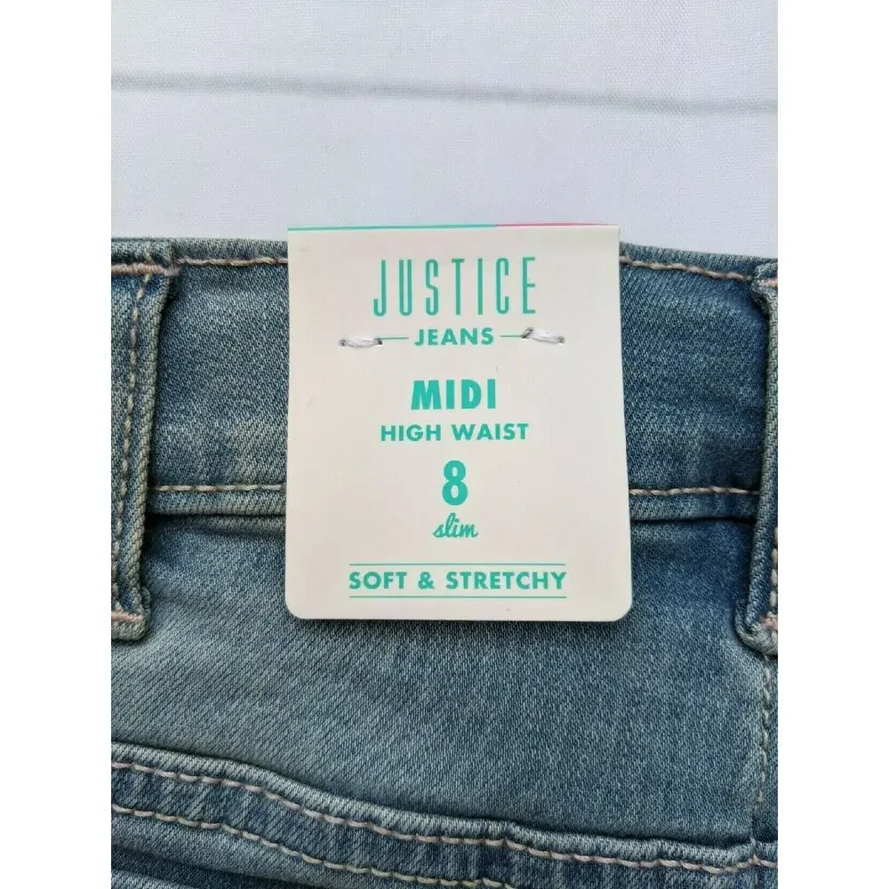 Justice Girls Midi High Waisted Jean Shorts Youth 8 Slim